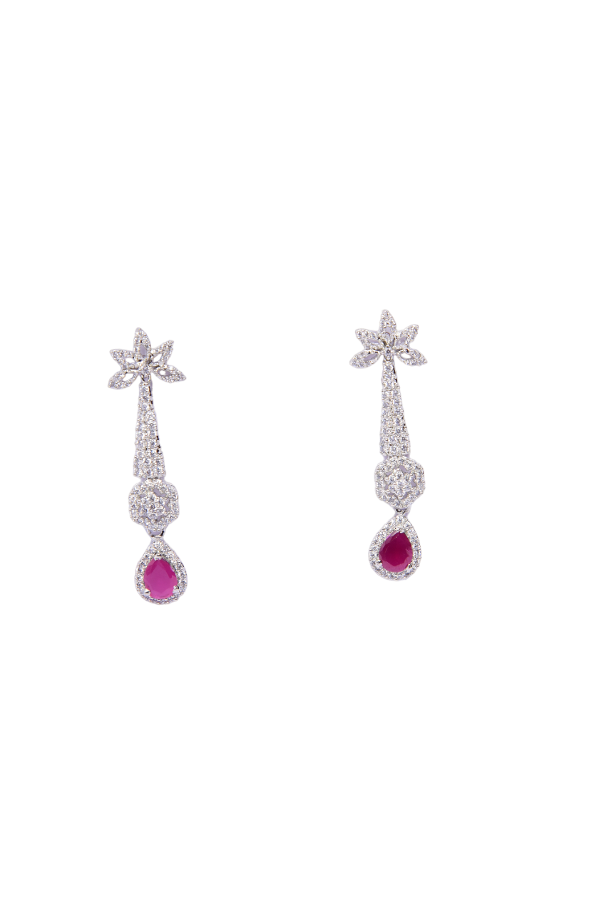 Namokriti Sparkling Diamond-Cut Dangler Earrings with Ruby pink Stone – Luxury Statement Jewelry for Women